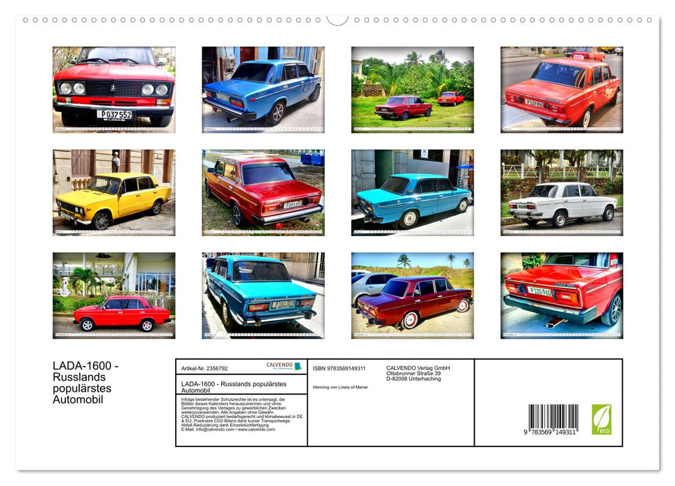 LADA-1600 - Russlands populärstes Automobil (CALVENDO Premium Wandkalender 2027)