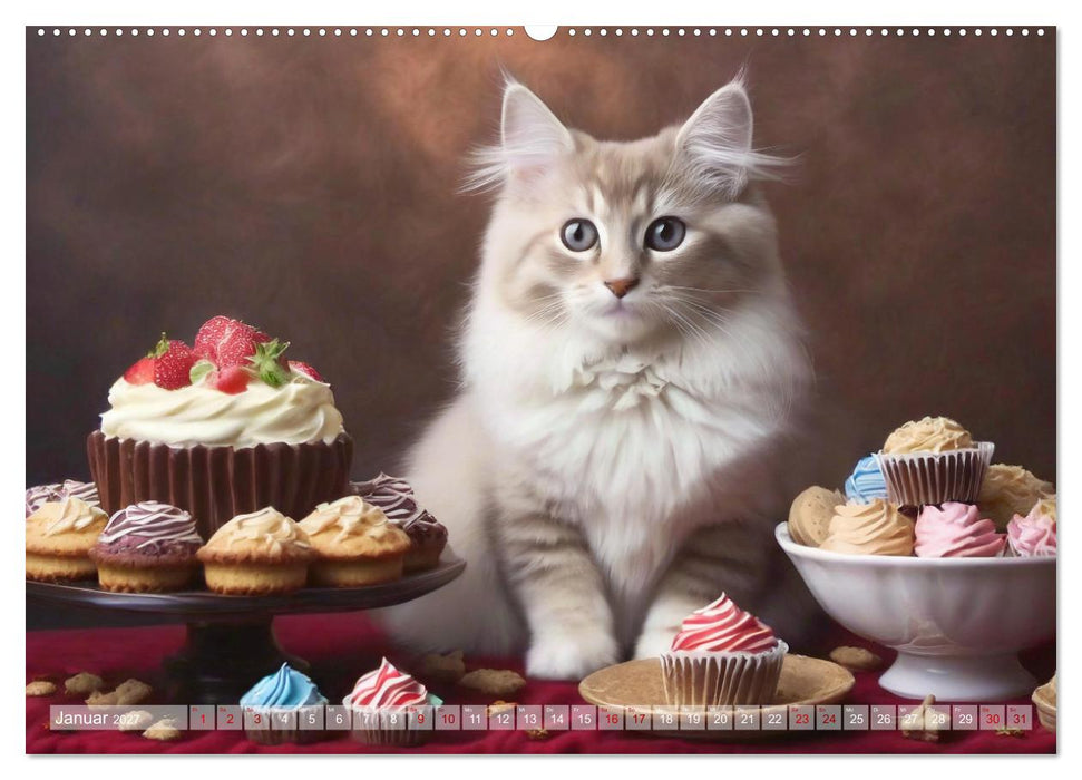 Süße Naschkatzen - Pelzige Leckermäulchen zwischen süßen Desserts und Torten (CALVENDO Wandkalender 2027)