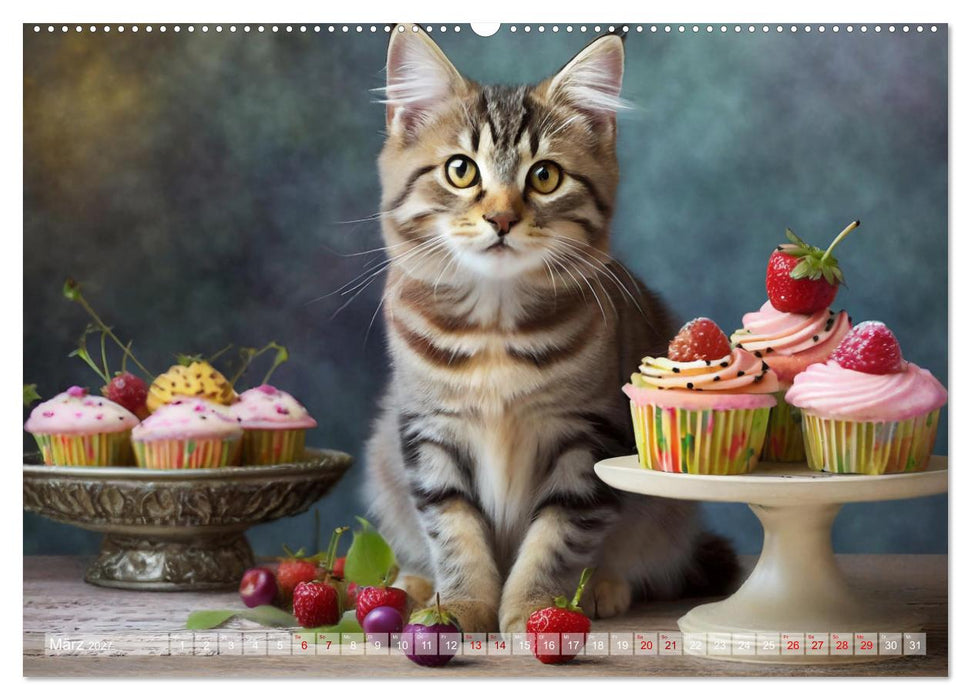 Süße Naschkatzen - Pelzige Leckermäulchen zwischen süßen Desserts und Torten (CALVENDO Wandkalender 2027)