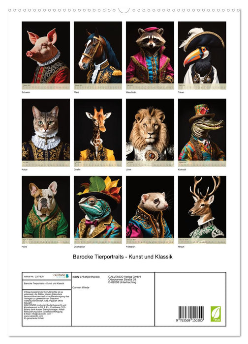 Barocke Tierportraits - Kunst und Klassik (CALVENDO Premium Wandkalender 2027)