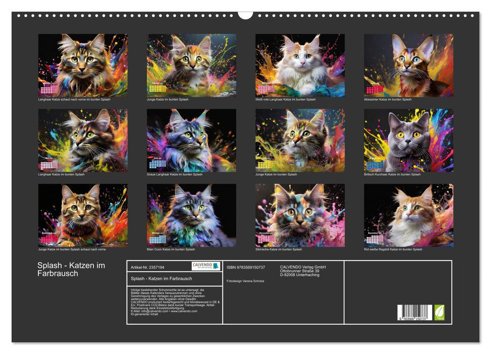 Splash - Katzen im Farbrausch (CALVENDO Wandkalender 2027)