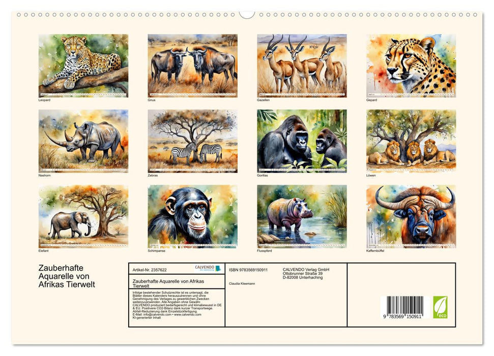 Zauberhafte Aquarelle von Afrikas Tierwelt (CALVENDO Premium Wandkalender 2027)