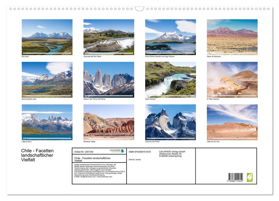 Chile - Facetten landschaftlicher Vielfalt (CALVENDO Wandkalender 2027)