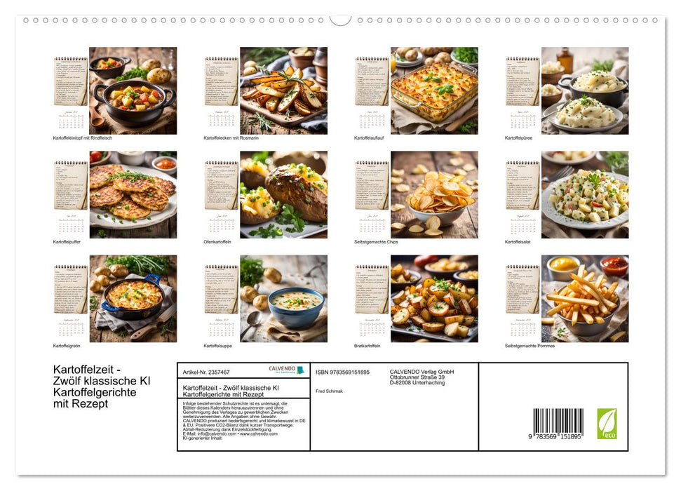 Kartoffelzeit - Zwölf klassische KI Kartoffelgerichte mit Rezept (CALVENDO Premium Wandkalender 2027)