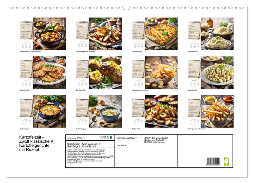 Kartoffelzeit - Zwölf klassische KI Kartoffelgerichte mit Rezept (CALVENDO Wandkalender 2027)
