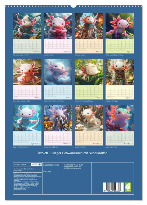 Axolotl. Lustiger Schwanzlurch mit Superkräften (CALVENDO Premium Wandkalender 2027)