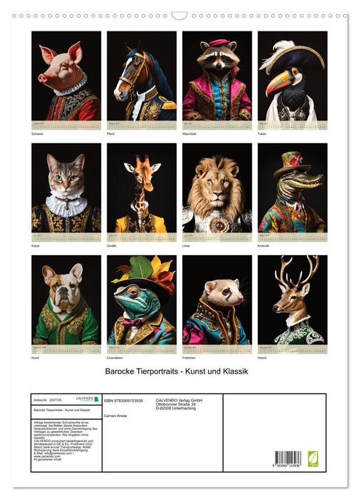Barocke Tierportraits - Kunst und Klassik (CALVENDO Wandkalender 2027)