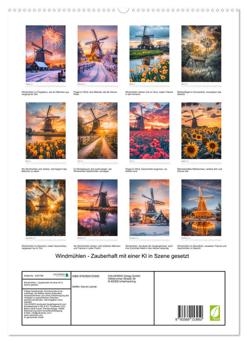 Windmühlen - Zauberhaft mit einer KI in Szene gesetzt (CALVENDO Premium Wandkalender 2027)