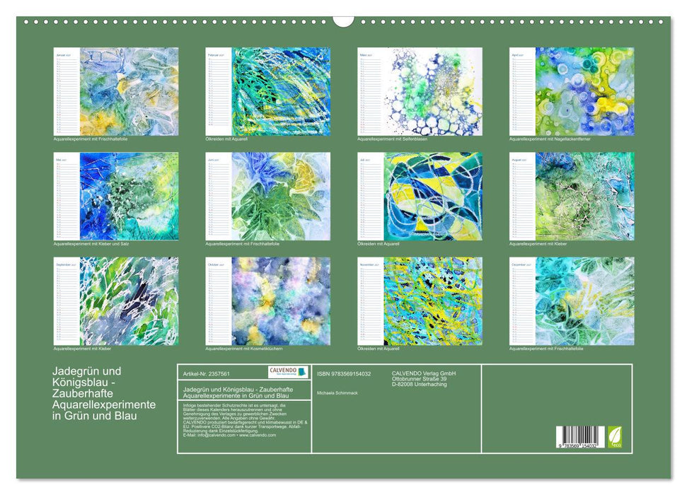 Jadegrün und Königsblau - Zauberhafte Aquarellexperimente in Grün und Blau (CALVENDO Wandkalender 2027)