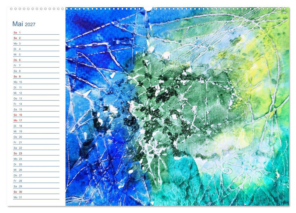 Jadegrün und Königsblau - Zauberhafte Aquarellexperimente in Grün und Blau (CALVENDO Wandkalender 2027)