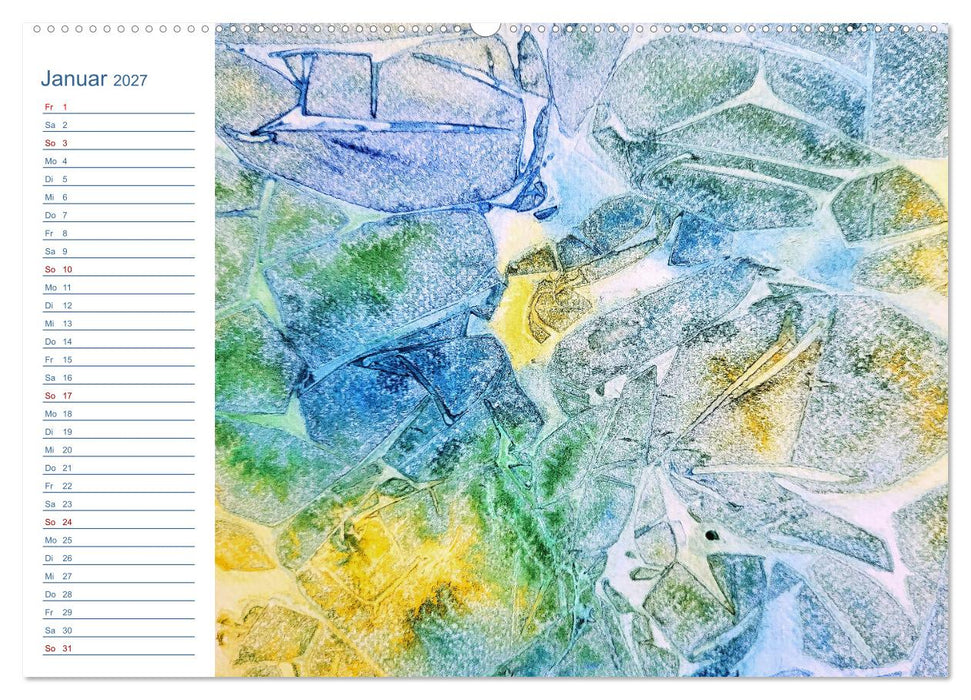 Jadegrün und Königsblau - Zauberhafte Aquarellexperimente in Grün und Blau (CALVENDO Premium Wandkalender 2027)