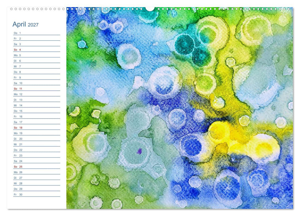 Jadegrün und Königsblau - Zauberhafte Aquarellexperimente in Grün und Blau (CALVENDO Premium Wandkalender 2027)