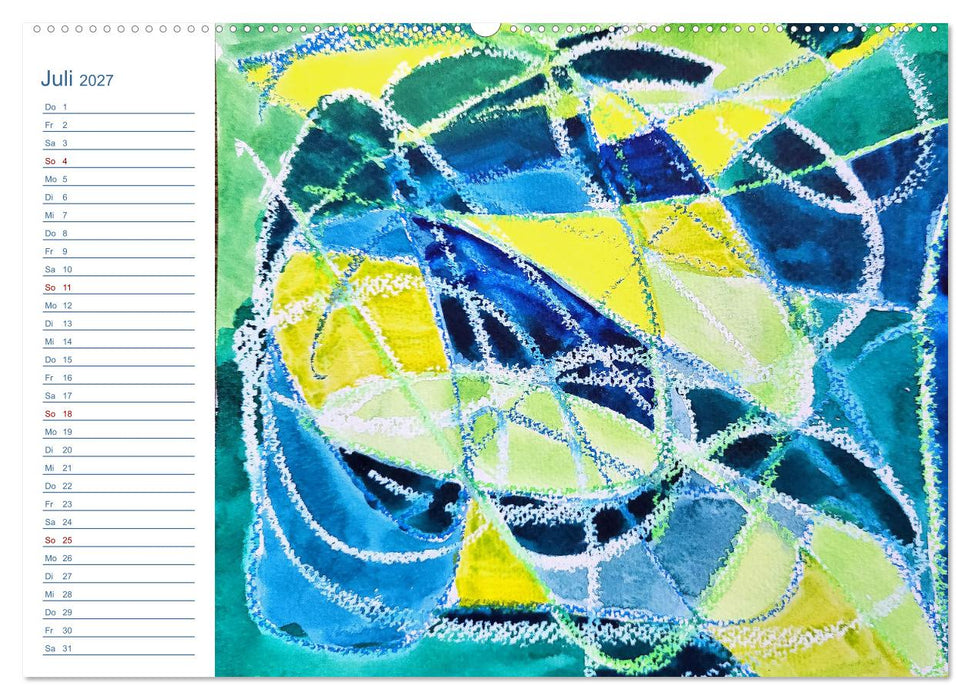 Jadegrün und Königsblau - Zauberhafte Aquarellexperimente in Grün und Blau (CALVENDO Premium Wandkalender 2027)