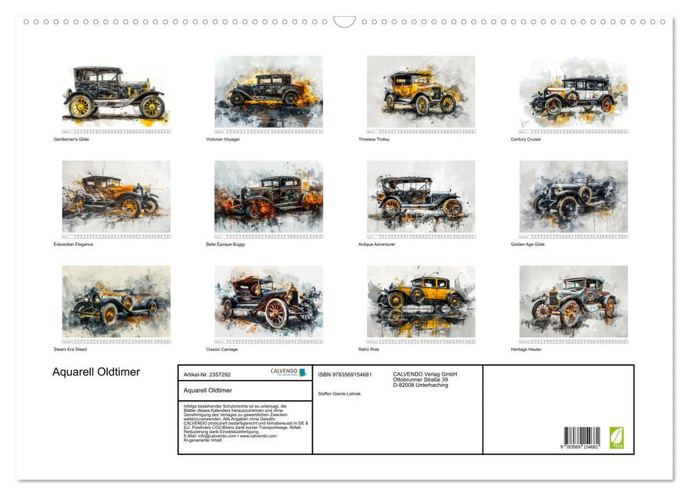Aquarell Oldtimer (CALVENDO Wandkalender 2027)