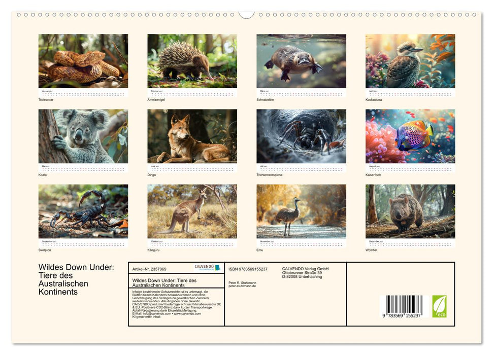 Wildes Down Under: Tiere des Australischen Kontinents (CALVENDO Premium Wandkalender 2027)