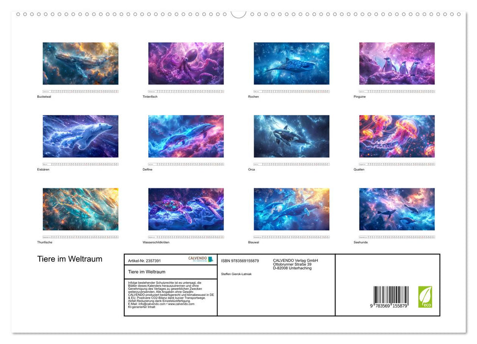 Tiere im Weltraum (CALVENDO Premium Wandkalender 2027)
