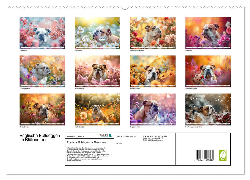 Englische Bulldoggen im Blütenmeer (CALVENDO Premium Wandkalender 2027)