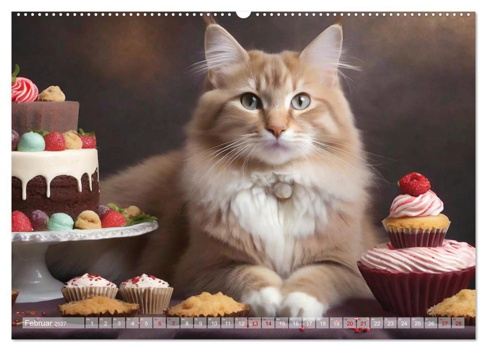 Süße Naschkatzen - Pelzige Leckermäulchen zwischen süßen Desserts und Torten (CALVENDO Premium Wandkalender 2027)