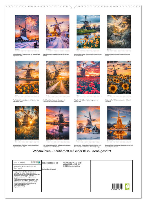 Windmühlen - Zauberhaft mit einer KI in Szene gesetzt (CALVENDO Wandkalender 2027)