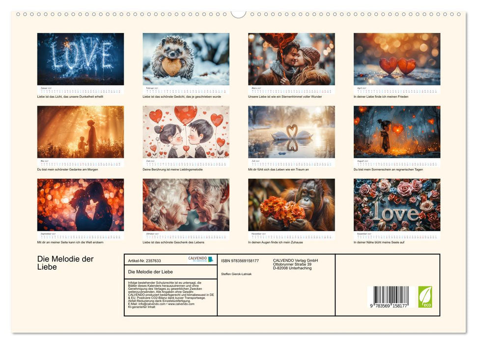 Die Melodie der Liebe (CALVENDO Premium Wandkalender 2027)