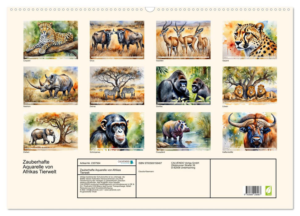 Zauberhafte Aquarelle von Afrikas Tierwelt (CALVENDO Wandkalender 2027)