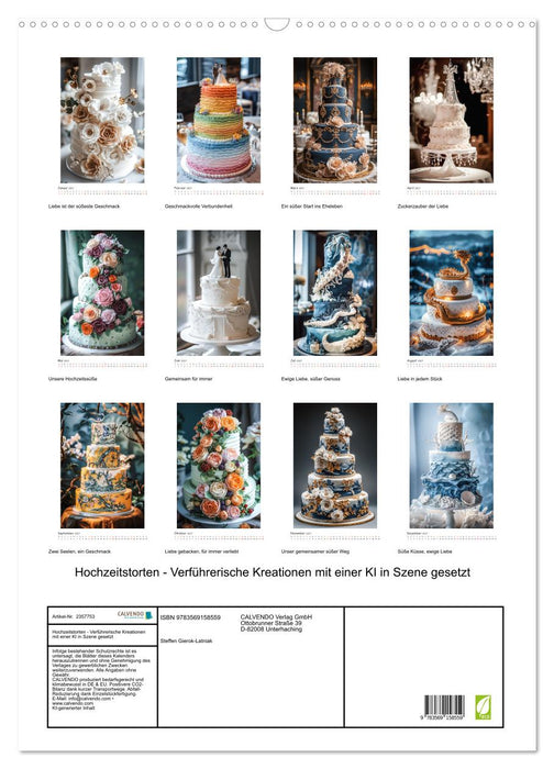 Hochzeitstorten - Verführerische Kreationen mit einer KI in Szene gesetzt (CALVENDO Wandkalender 2027)