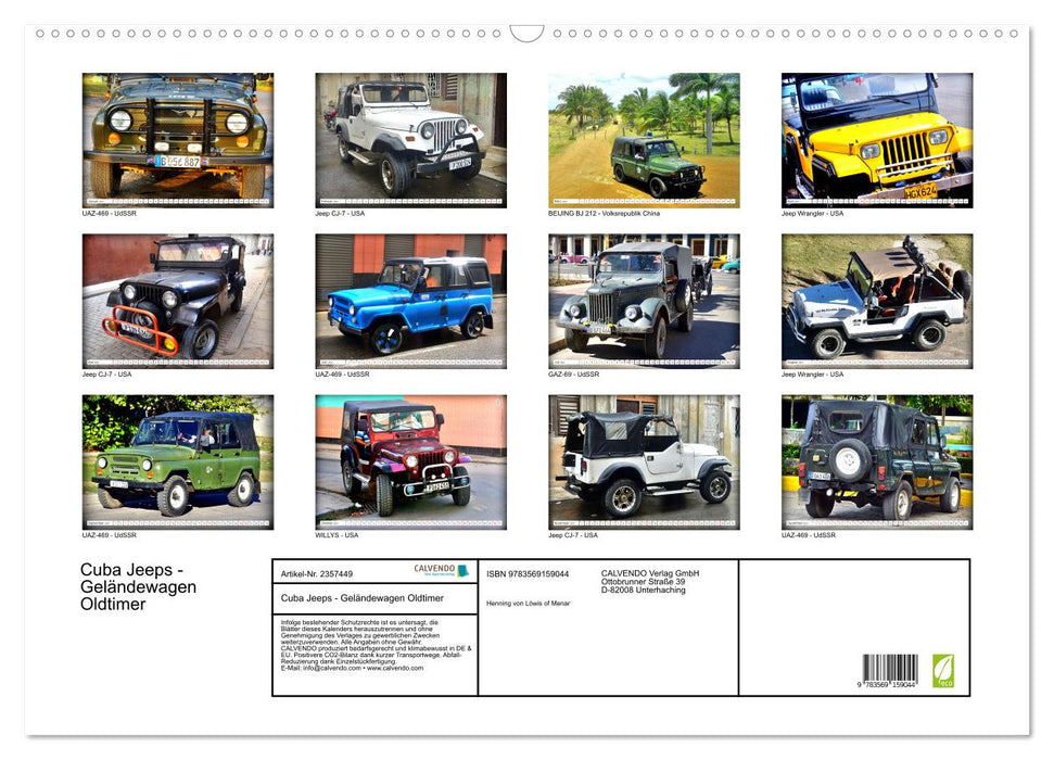 Cuba Jeeps - Geländewagen Oldtimer (CALVENDO Wandkalender 2027)