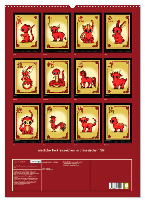 niedliche Tierkreiszeichen im chinesischem Stil (CALVENDO Wandkalender 2027)