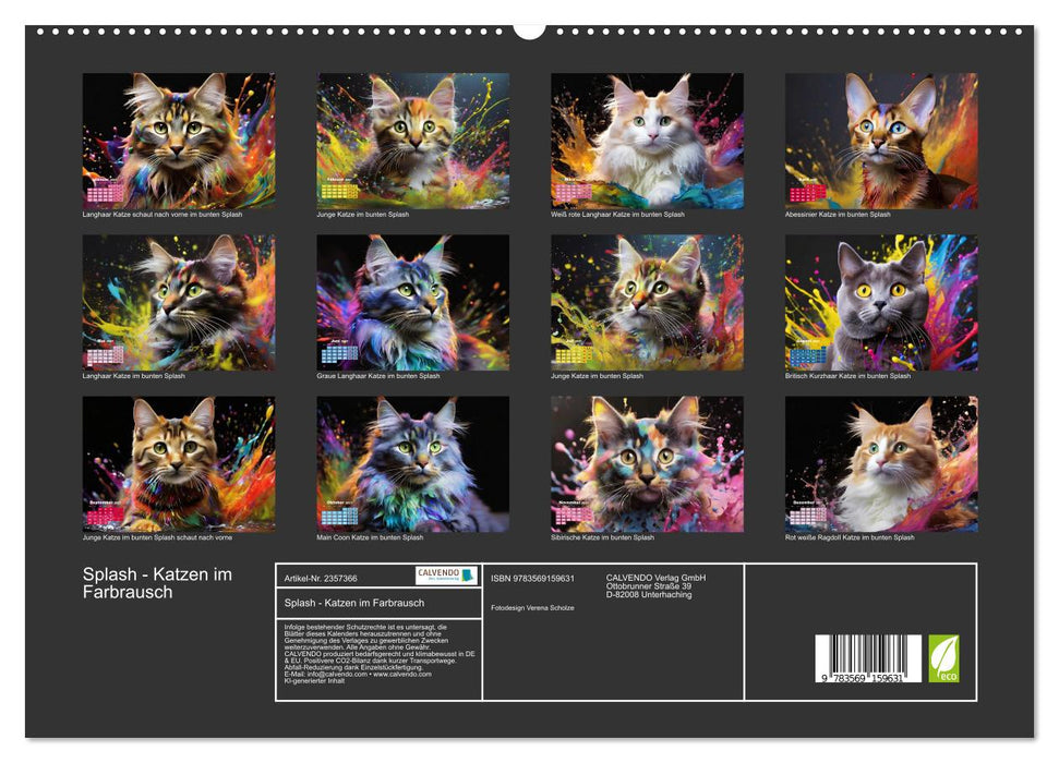 Splash - Katzen im Farbrausch (CALVENDO Premium Wandkalender 2027)