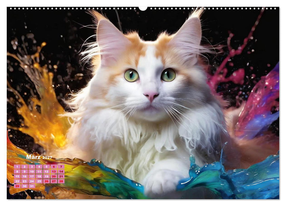 Splash - Katzen im Farbrausch (CALVENDO Premium Wandkalender 2027)