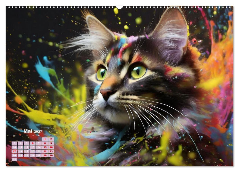 Splash - Katzen im Farbrausch (CALVENDO Premium Wandkalender 2027)