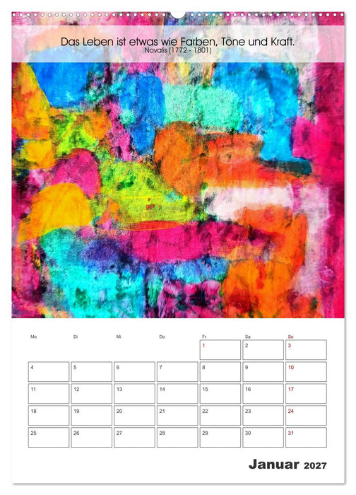 Farbenleuchten - Abstrakte Gouachemalerei mit Zitaten über die Farben (CALVENDO Wandkalender 2027)