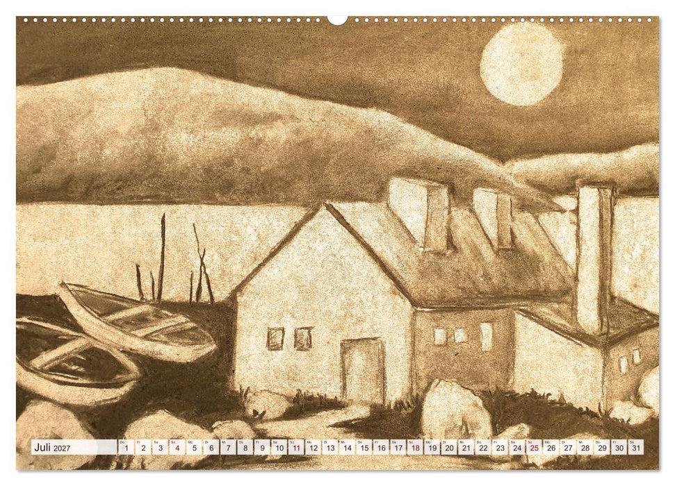 Pausen für deine Seele - Seelenlandschaften in Sepia - Ein Jahr der Ruhe mit Kohlezeichnungen (CALVENDO Premium Wandkalender 2027)