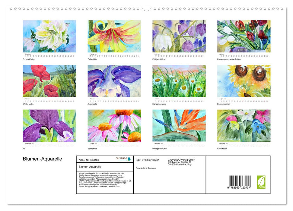 Blumen-Aquarelle (CALVENDO Premium Wandkalender 2027)