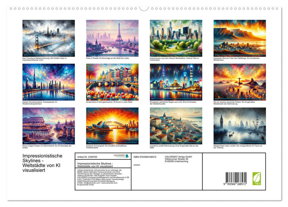 Impressionistische Skylines - Weltstädte von KI visualisiert (CALVENDO Premium Wandkalender 2027)