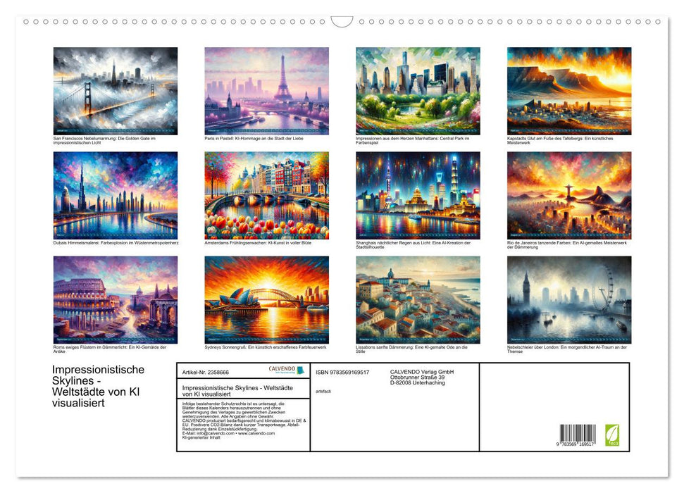 Impressionistische Skylines - Weltstädte von KI visualisiert (CALVENDO Wandkalender 2027)