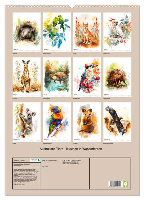 Australiens Tiere - Illustriert in Wasserfarben (CALVENDO Wandkalender 2027)
