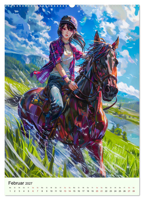 Pferdeglück - Anime-Mädchen erkunden die Natur (CALVENDO Wandkalender 2027)