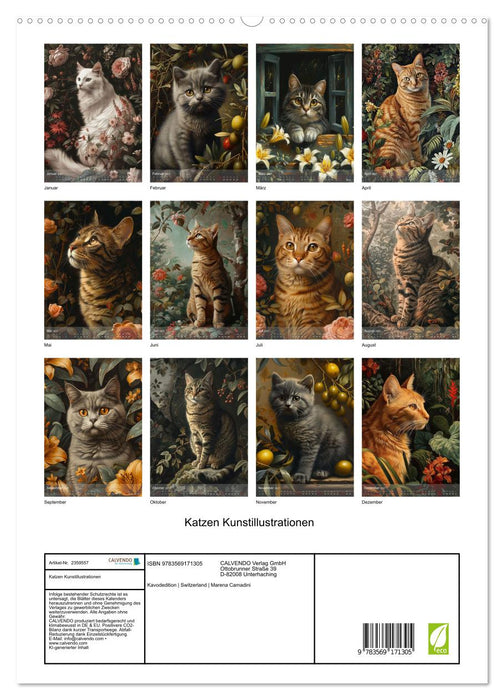 Katzen Kunstillustrationen (CALVENDO Premium Wandkalender 2027)