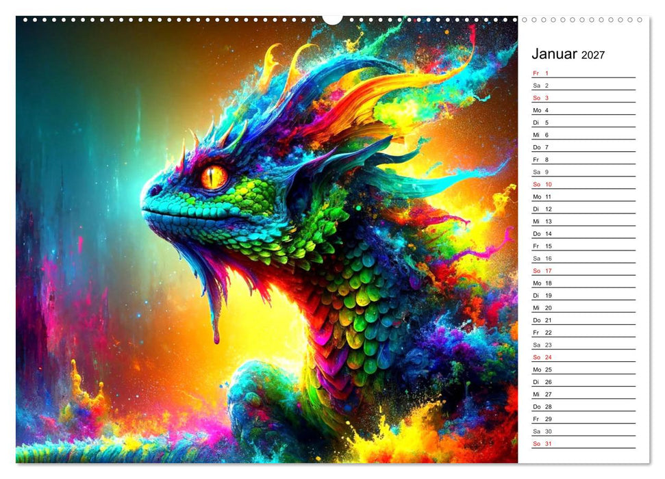 Mythische Wesen - Fabelwesen im Farbenrausch: Ein buntes Spektakel (CALVENDO Premium Wandkalender 2027)