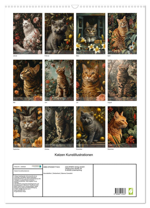 Katzen Kunstillustrationen (CALVENDO Wandkalender 2027)