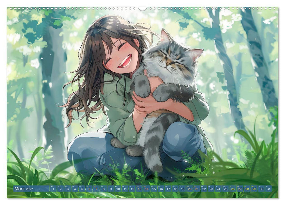 Tierische Anime-Freunde - Fröhliche Streifzüge mit Hund und Katze (CALVENDO Wandkalender 2027)