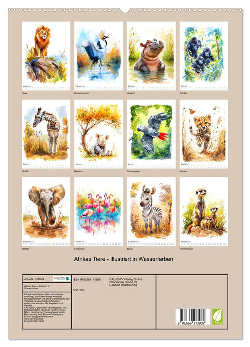 Afrikas Tiere - Illustriert in Wasserfarben (CALVENDO Premium Wandkalender 2027)
