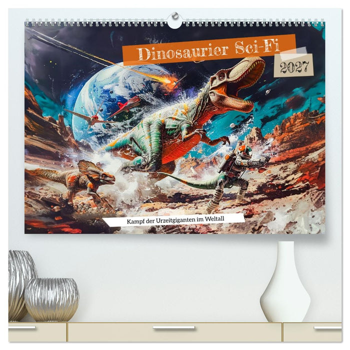 Dinosaurier Sci-Fi - Kampf der Urzeitgiganten im Weltall (CALVENDO Premium Wandkalender 2027)