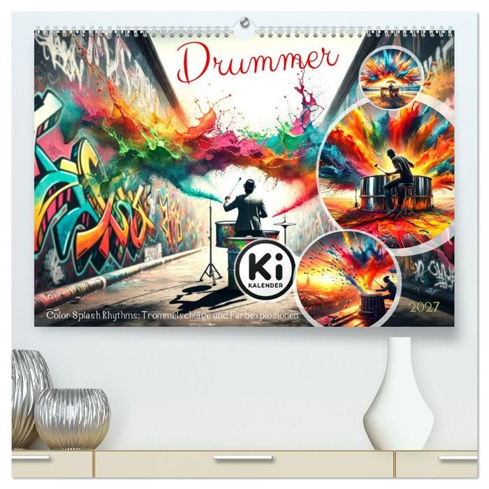Drummer - Color Splash Rhythms: Trommelschläge und Farbexplosionen (CALVENDO Premium Wandkalender 2027)