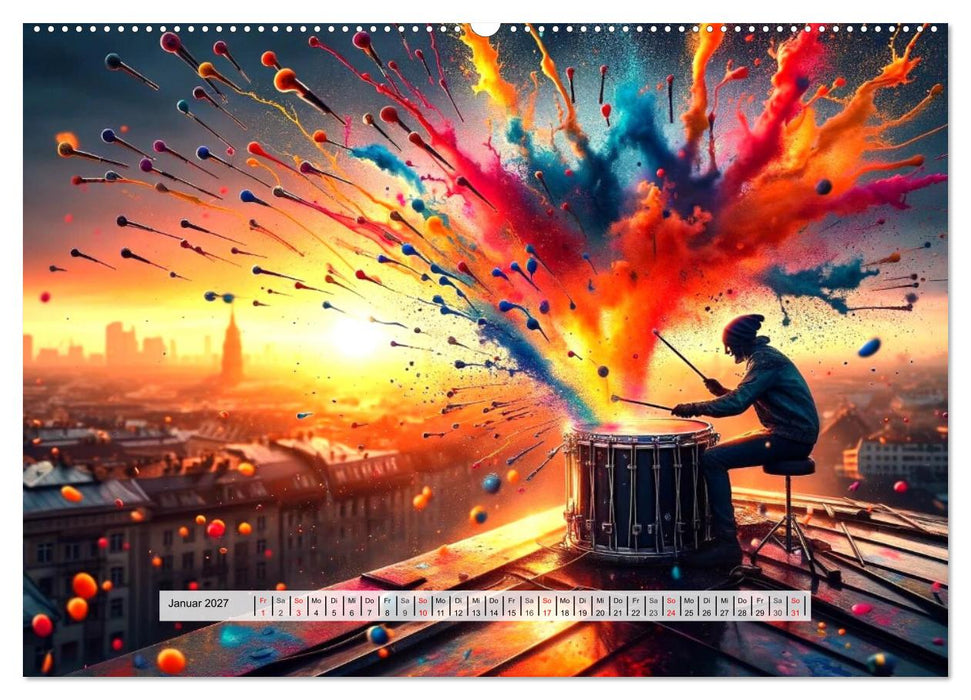 Drummer - Color Splash Rhythms: Trommelschläge und Farbexplosionen (CALVENDO Wandkalender 2027)