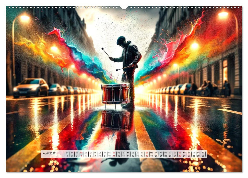 Drummer - Color Splash Rhythms: Trommelschläge und Farbexplosionen (CALVENDO Wandkalender 2027)