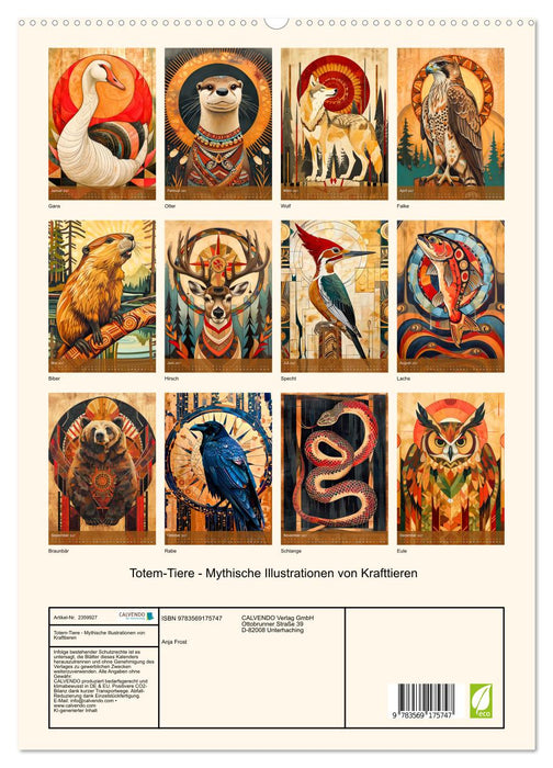 Totem-Tiere - Mythische Illustrationen von Krafttieren (CALVENDO Premium Wandkalender 2027)