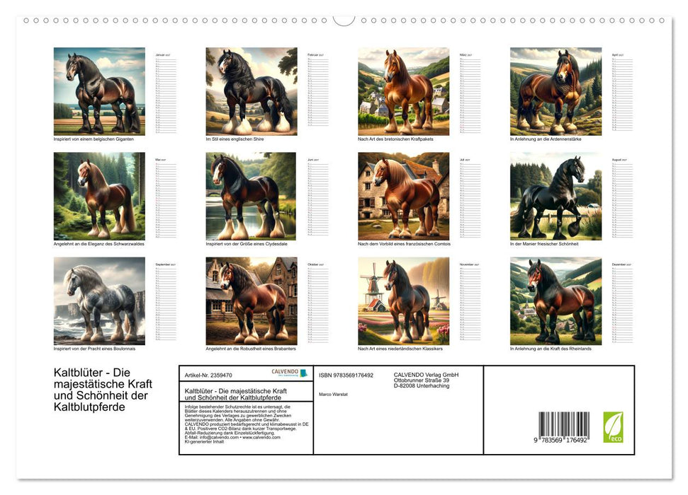 Kaltblüter - Die majestätische Kraft und Schönheit der Kaltblutpferde (CALVENDO Premium Wandkalender 2027)