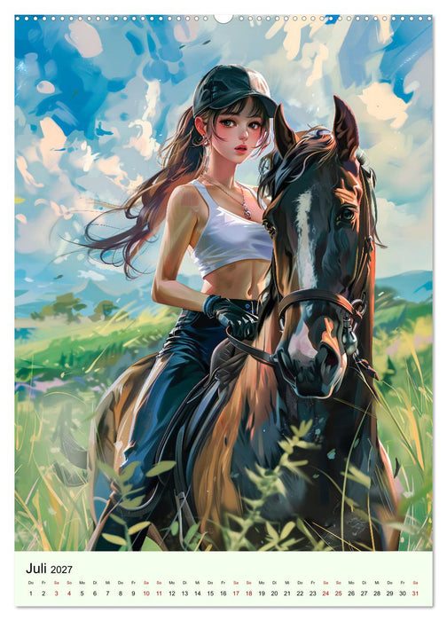 Pferdeglück - Anime-Mädchen erkunden die Natur (CALVENDO Premium Wandkalender 2027)